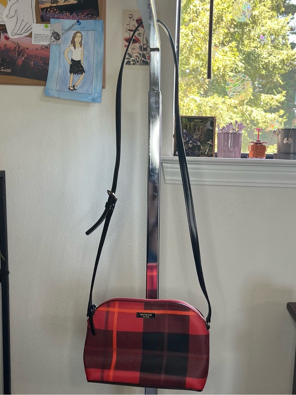 kate spade Red Plaid Crossbody with Black Strap